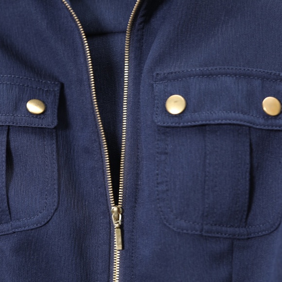 Sharanago Navy and Gold Zipper w/ Belt Midi Dress - Picture 3 of 4